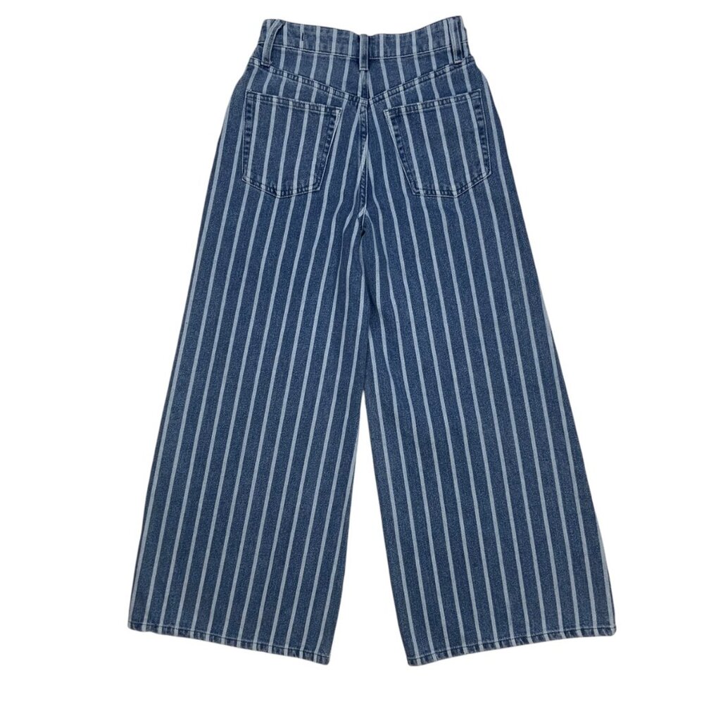 Free People Blue & White Striped Wide Leg Jeans - Picture 11 of 12